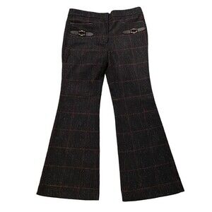 Coach Women's 32 Horsebit Pocket Flare Trouser Pants Dark Plaid Wool Tweed‎